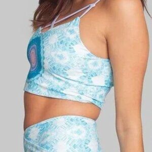 Wolven Aqua Blue Tie-Dye Pattern Sports Bra